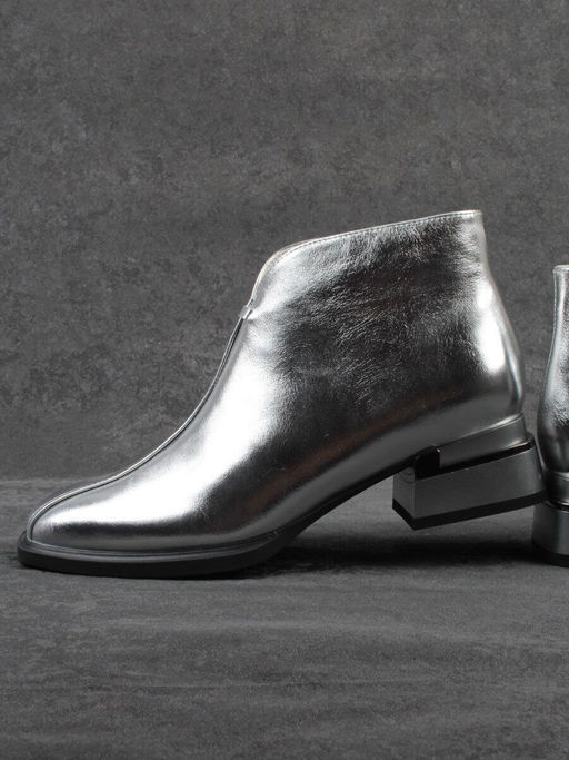 01-B50B-96C GREY/SILVER Ботинки демисезонные женские (натуральная кожа, байка)