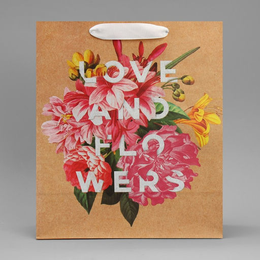 Цена за 2 шт. Пакет подарочный крафтовый, упаковка, Love and flowers, 23?27?11.5 см