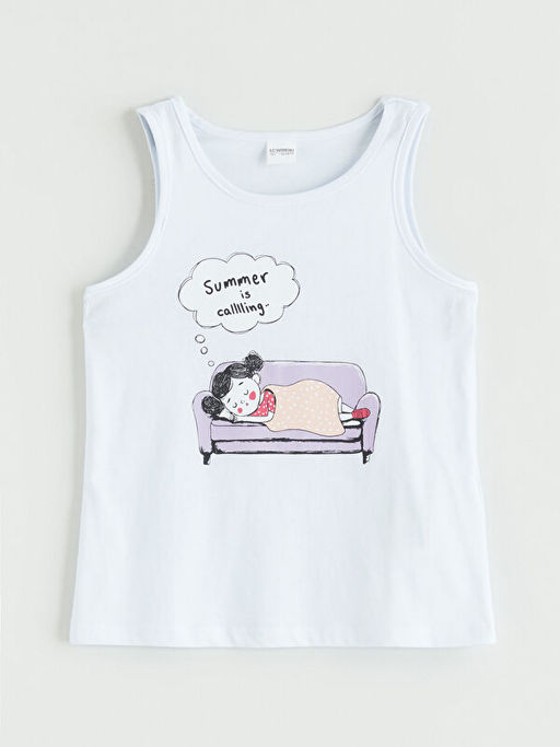 Bask?l? K?z ?ocuk ?ortlu Pijama Tak?m?