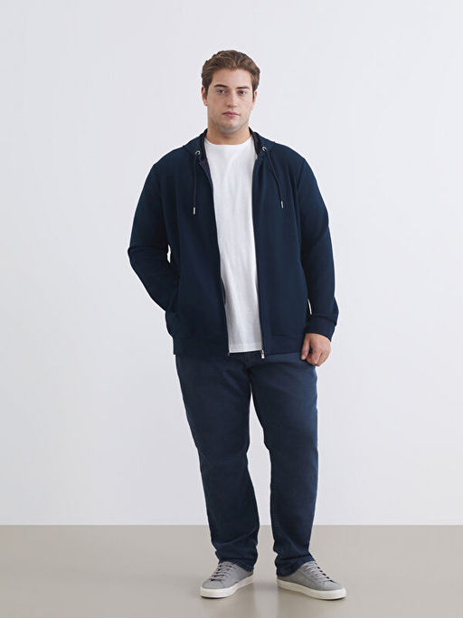 Standart Kal?p Kap??onlu Erkek Fermuarl? Sweatshirt