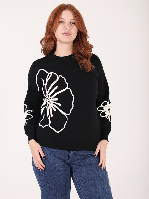 Джемпер женский черный с цветами - Almond фото 2