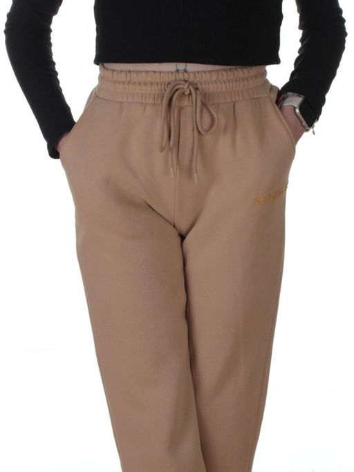 2623 BEIGE Штаны утепленные спортивные женские (85% хлопок, 10% полиэстер, 5% спандекс)