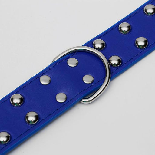 Ошейник клёпаный в 2 ряда, 65 х 3,4 см, ОШ 50-60 см, синий - Пижон фото 3