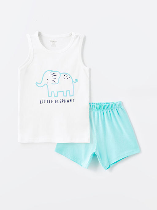 Bisiklet Yaka Kolsuz Bask?l? Erkek Bebek ?ortlu Pijama Tak?m?