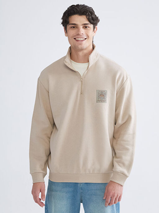 Fermuarl? Dik Yaka Uzun Kollu Erkek Sweatshirt