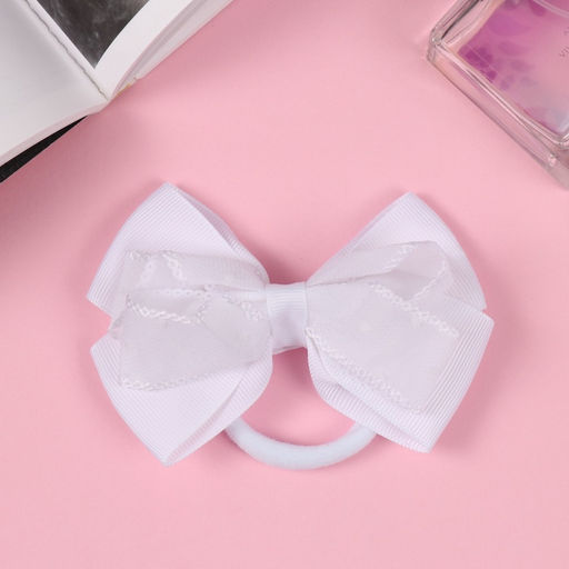 Цена за 6 шт. Бант для волос на резинке «Школьница», горох, 9 см, белый