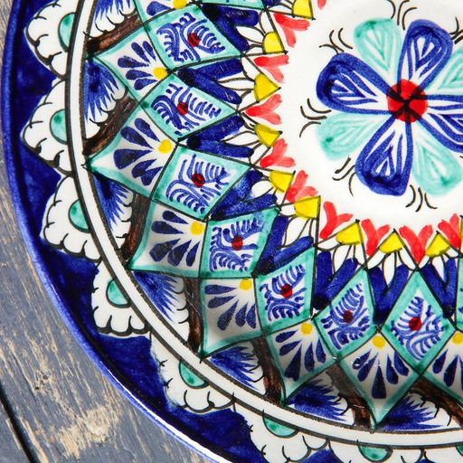 Тарелка Риштанская Керамика Цветы, синяя, плоская, 17 см, микс - Шафран фото 3