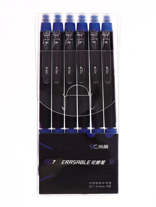 Цена за 6 шт. Ручка гелевая автоматическа, стираемые чернила, 0.5 мм, синий, резиновый держаель, корпус черный - Simaland фото 4