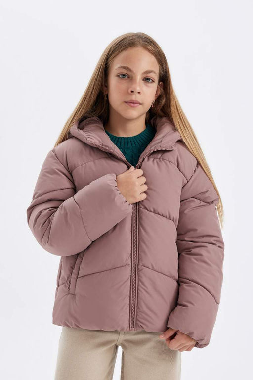 Водоотталкивающее пальто с капюшоном для девочек - Defacto фото 3