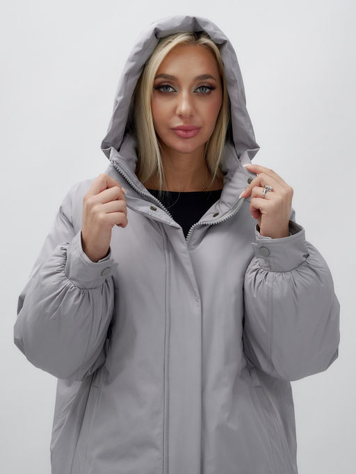 Куртка летучая мышь женская с капюшоном зимняя серого цвета 9630Sr - Mtforce фото 7