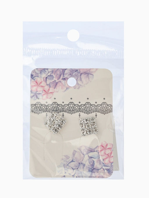 Цена за 2 шт. Серьги со стразами "Квадрат" 9*9мм, цвет белый в серебре