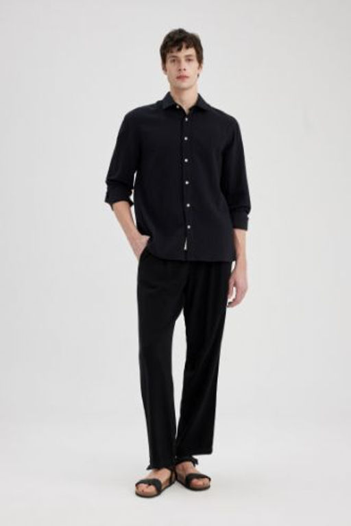 Yazl?k Viskon Jogger Pantolon Regular Fit Normal Kesim Keten Kar?s?ml? Duz Paca Cepli