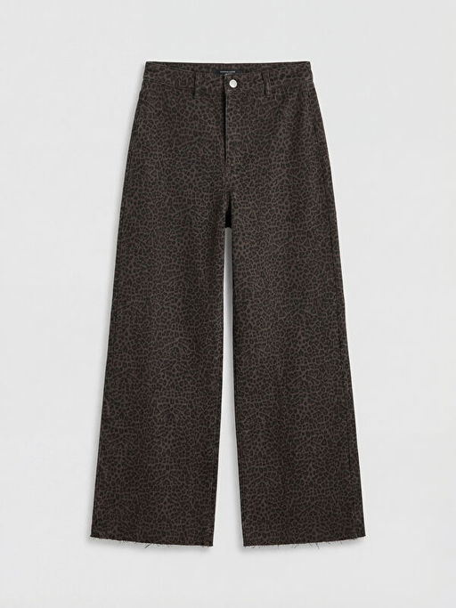Wideleg Leopar Desenli Kad?n Jean Pantolon