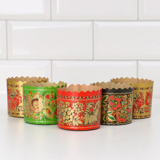 Цена за 20 шт. Форма бумажная для кулича Деко-про «Хохлома», 7×6 см, МИКС