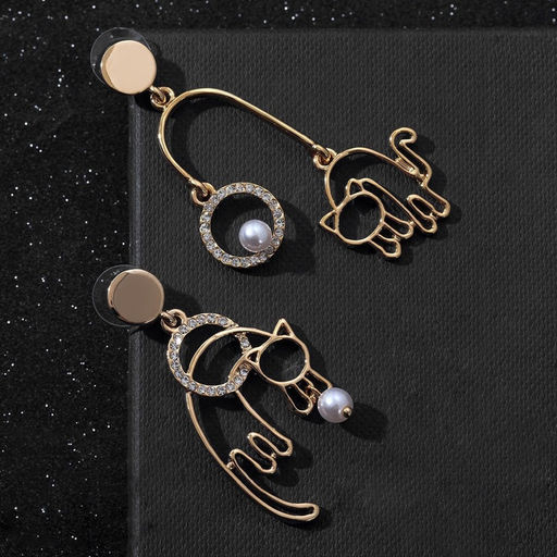 Серьги ассорти «Сиеста» игривые кошки, цвет белый в золоте