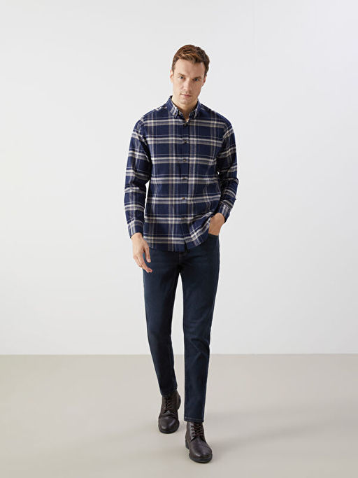 Regular Fit Uzun Kollu Ekose Gabardin Erkek G?mlek