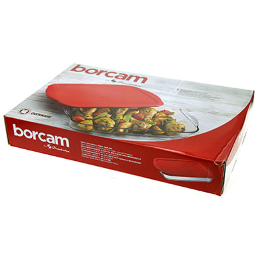 "Боркам (Borcam)" Форма стеклянная жаропрочная 3,85л, 40х25х6см, прямоугольная, с ручками, пластмассовая крышка, цветная коробка, Pasabahce (Турция)