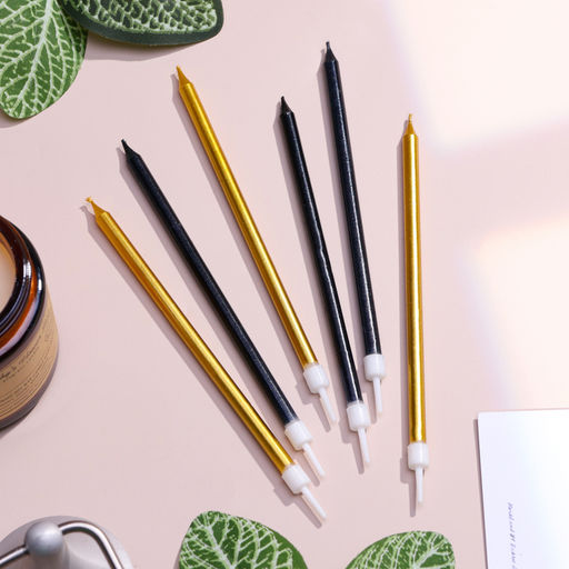 Свечи в торт Ройс, 6 шт, высокие, 13 см, чёрные и золотые - Страна карнавалия фото 3