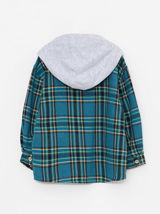 Kap??onlu Uzun Kollu Ekose Desenli Erkek Bebek G?mlek