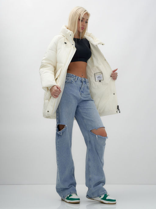 Куртка летучая мышь женская с капюшоном зимняя бежевого цвета 9617B - Mtforce фото 16