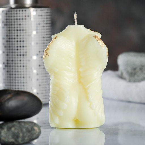 Фигурная свеча "Торс женский с крыльями" молочная с поталью 10см