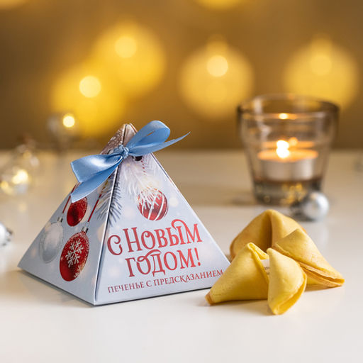 Печенье с предсказаниями С новым годом (красные шары на белом) 3 шт - 8 чудо фото 2