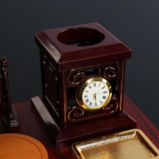 Набор настольный, органайзер 6 в 1, с визитницей и часами, вишня