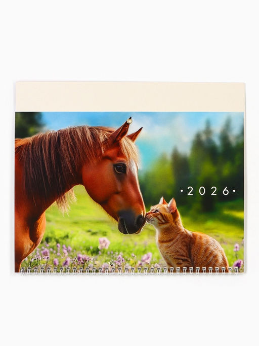 Календарь настенный квартальный 2026 «Лошадь с котенком», 30×46 см