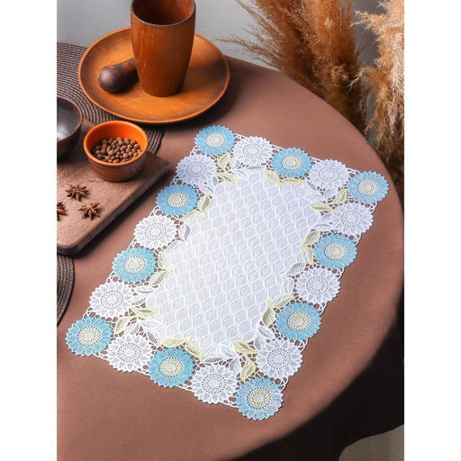 Цена за 12 шт. Салфетка ажурная для стола «Подсолнухи», 45×30 см, жёлто-голубая