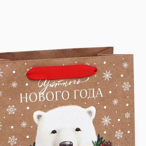 Цена за 2 шт. Пакет подарочный новогодний крафтовый квадратный Уютного Нового года, 22?22?11 см