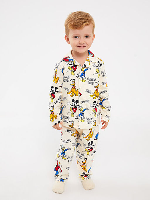 Polo Yaka Disney Bask?l? Erkek Bebek Pijama Tak?m?