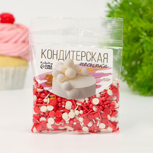 Кондитерская посыпка Ассорти: белая, красная, золотая, 50 г - Simaland фото 2