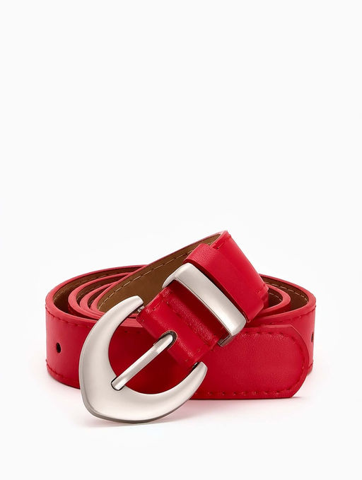 Ремень женский, 110×3 см, пряжка металл матовая, серебристая, красный