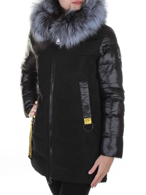 8186 BLACK Пальто женское с натуральным мехом Jarius