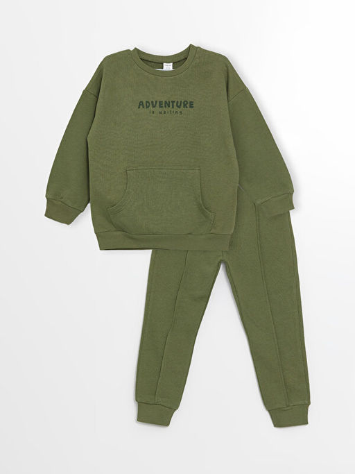 Bisiklet Yaka Uzun Kollu Bask?l? Erkek Bebek Sweatshirt ve E?ofman Alt? 2li Tak?m