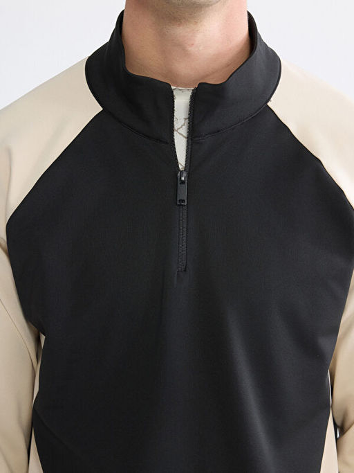 Dik Yaka Renk Bloklu Erkek Sweatshirt