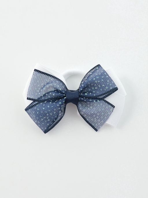 Цена за 6 шт. Бант для волос на резинке «Школьница», двойной, блеск, 7 см, сине-белый