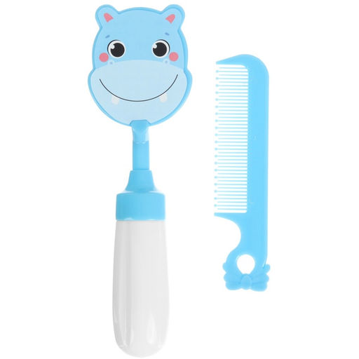 Расчёска детская, щётка для волос в наборе с погремушкой «Бегемотик»