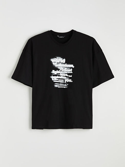 B?y?k Beden Bisiklet Yaka Bask?l? Erkek Ti??rt