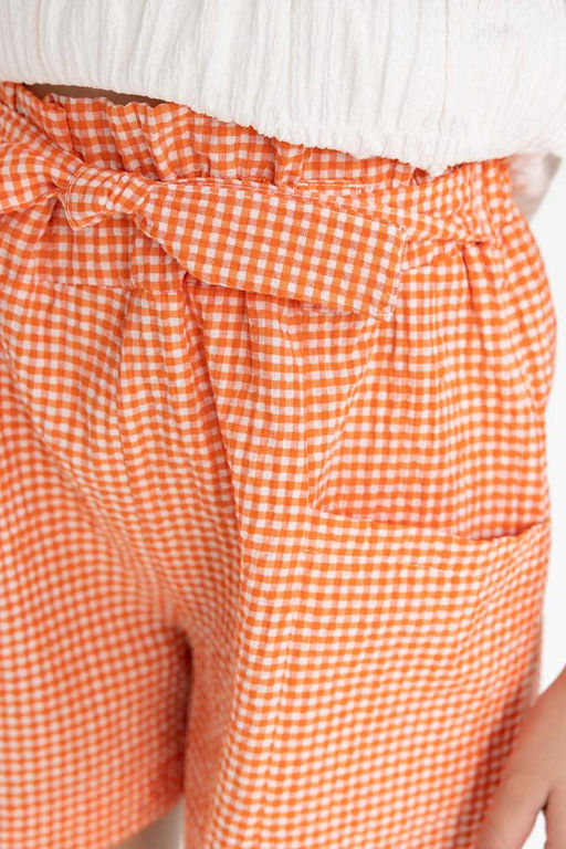 Клетчатые шорты из бумажного пакета для девочек - Defacto фото 5