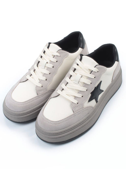 03-YE475-2 BEIGE/GREY Кроссовки женские (натуральная кожа) - Фабричный китай фото 4