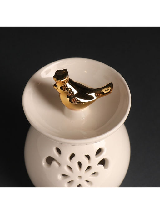 Аромалампа для эфирных масел Птичка в короне, керамика, белый перламутр, 9?9?13 см - Simaland фото 5