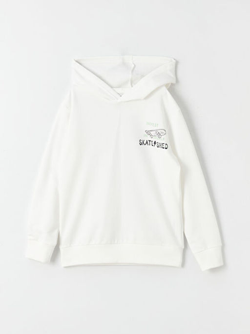 Bask?l? Uzun Kollu Erkek ?ocuk Hoodie - Waikiki фото 2