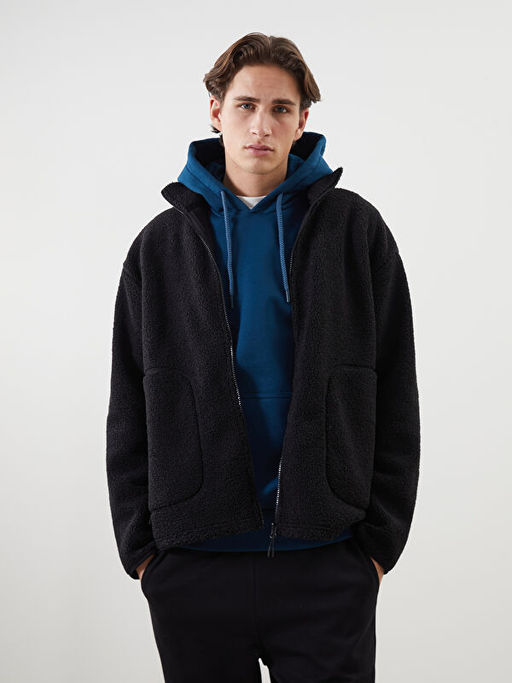 Dik Yaka Uzun Kollu Pel?? Erkek Fermuarl? Sweatshirt