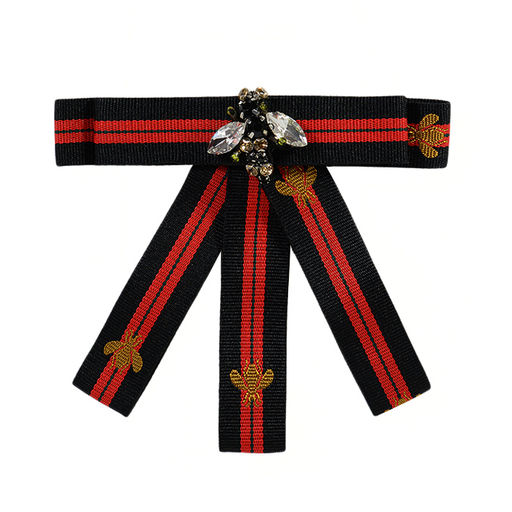 Брошь из текстиля с цирконами цв. красно-черный