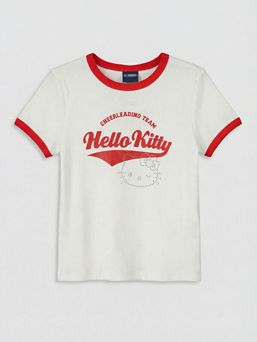 Футболка в рубчик для девочки с принтом Hello Kitty