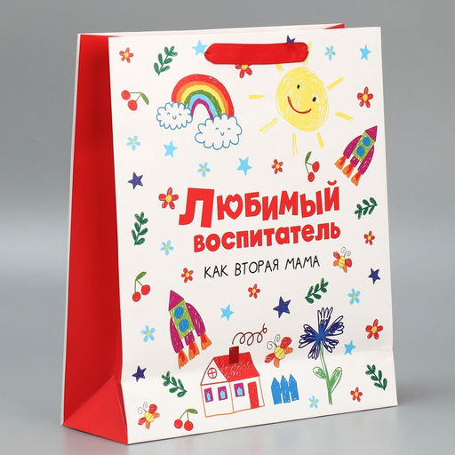 Цена за 2 шт. Пакет подарочный ламинированный, упаковка, «Любимый воспитатель», M 25.5×30×9 см