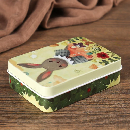 Цена за 3 шт. Шкатулка металл прямоугольная "Зайка" 2,7х9х6,5 см