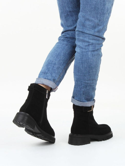 01-A51-4B BLACK Ботинки демисезонные женские (натуральная замша, байка)