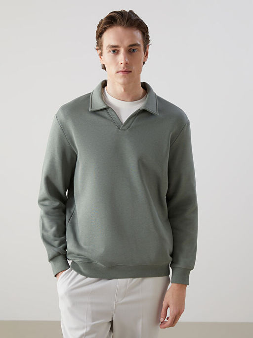 Polo Yaka Uzun Kollu Erkek Sweatshirt